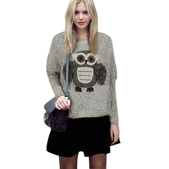 Sweaters - Gray knit owl sweater #B14